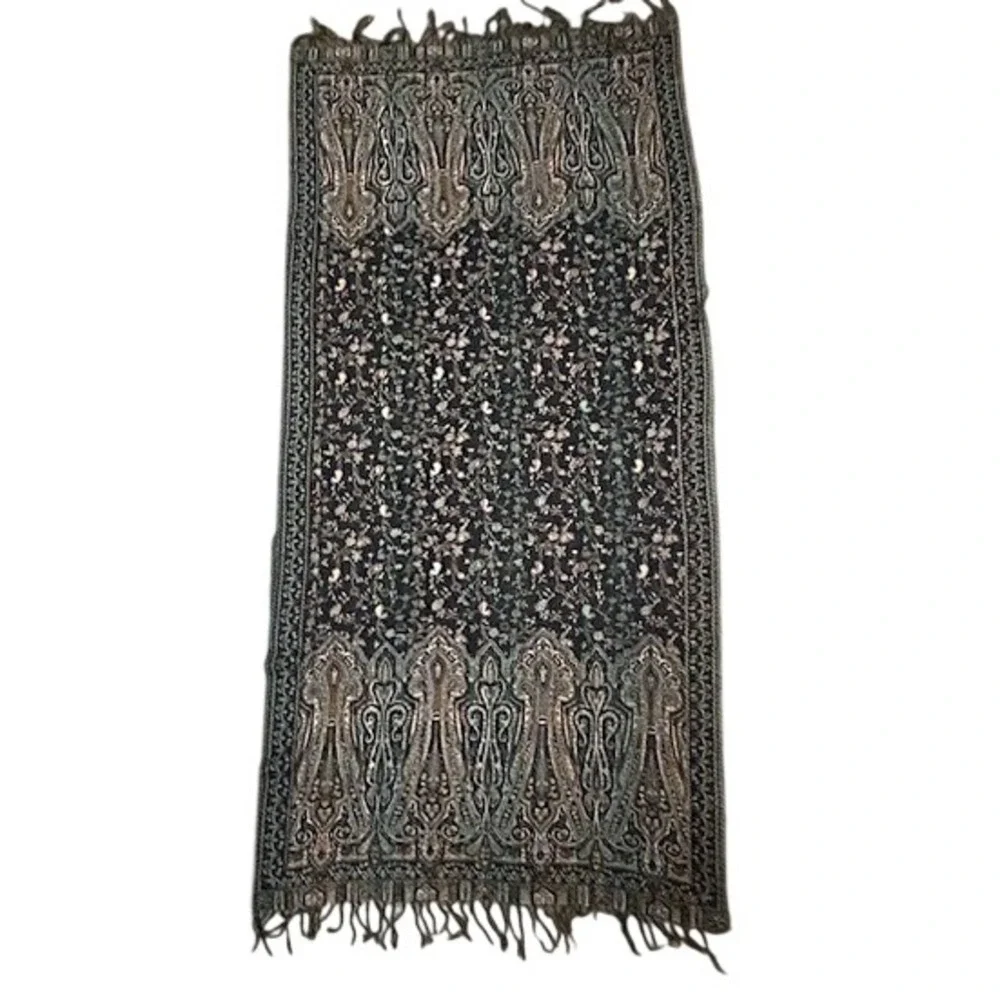 Jamawar Paisley Floral Pashmina Blend Scarf‎ Fringed Shawl Wrap 64x28 Boho Soft